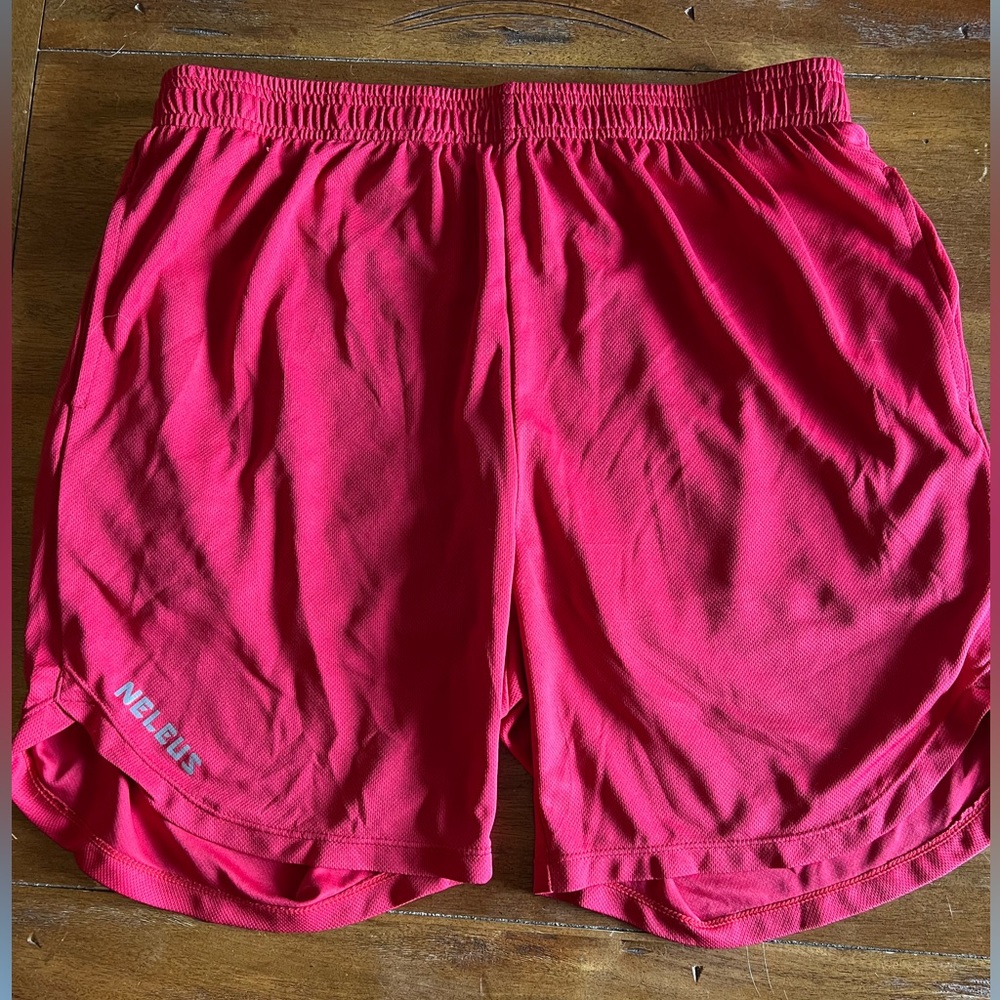 Neleus Red L Workout Shorts with Liner